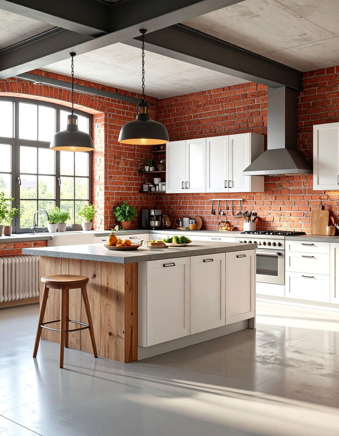 Urban Loft Kitchen with Concrete Countertops and White Lacquer Cabinets - 25 kitchen with dark countertops and light cabinets
