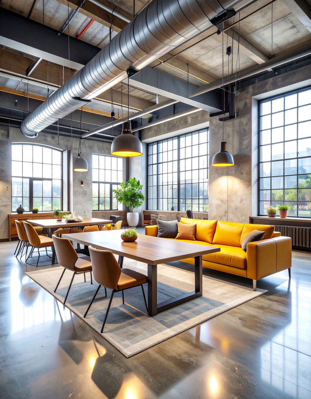 Urban Loft Living Room Dining Room Combo with Concrete Elements - 25 Living Room Dining Room Combos