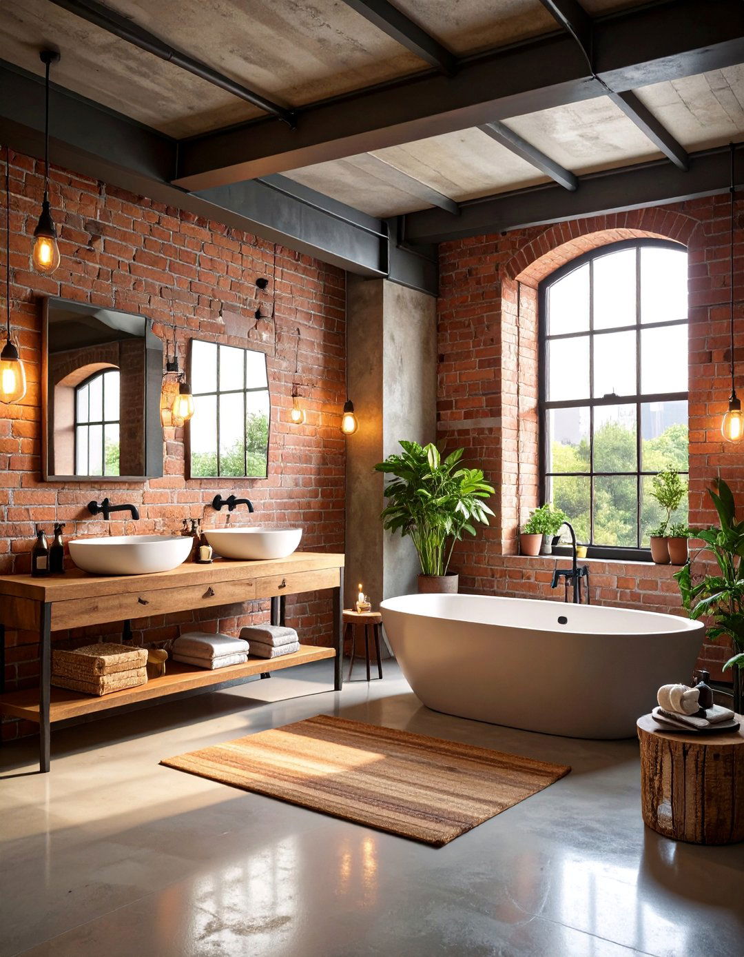 Urban Loft Restaurant Bathroom with Exposed Brick - 25 Restaurant Bathroom Ideas