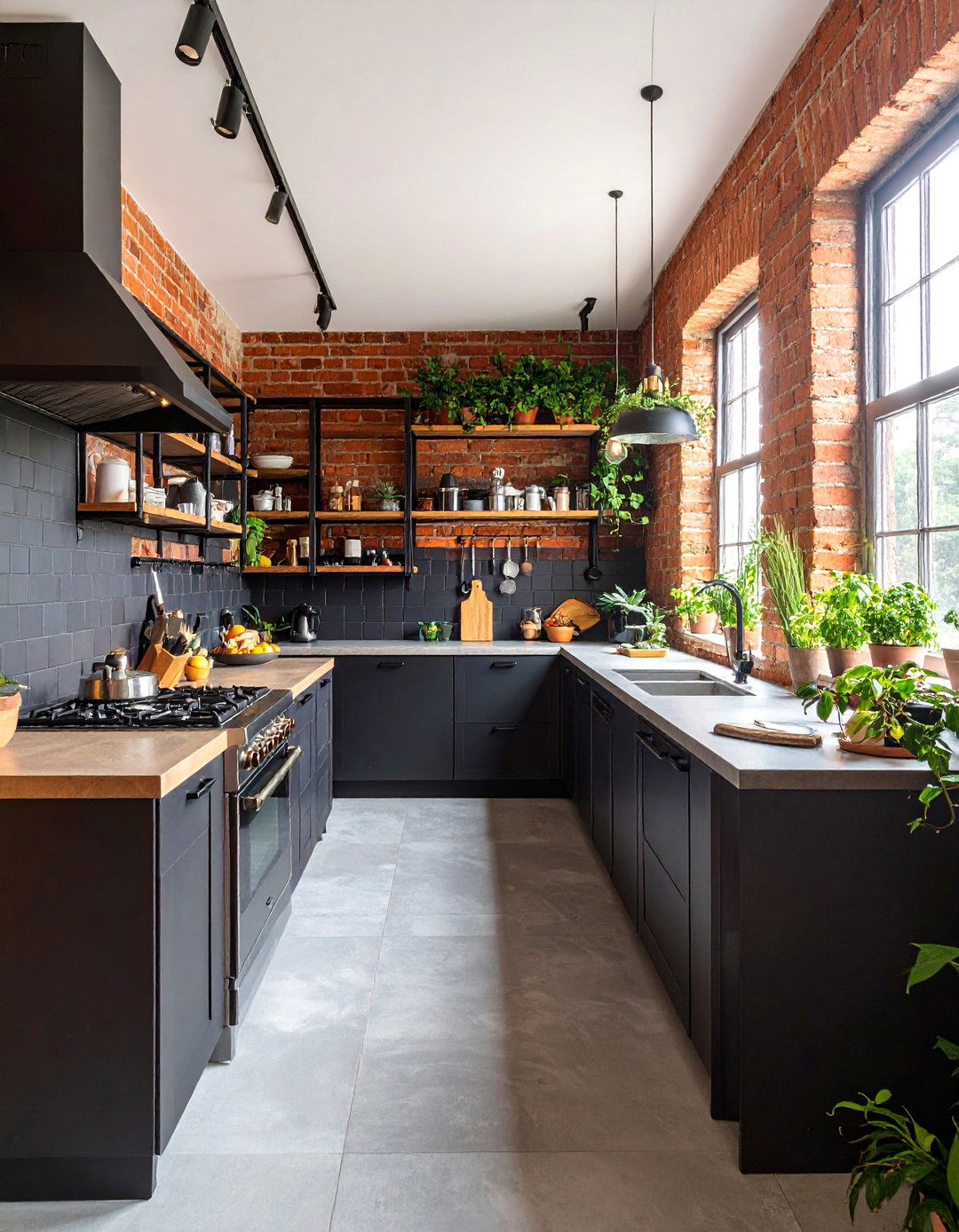 Urban Loft Style with Concrete and Steel Elements - 25 Small Kitchen with Black Appliances Ideas