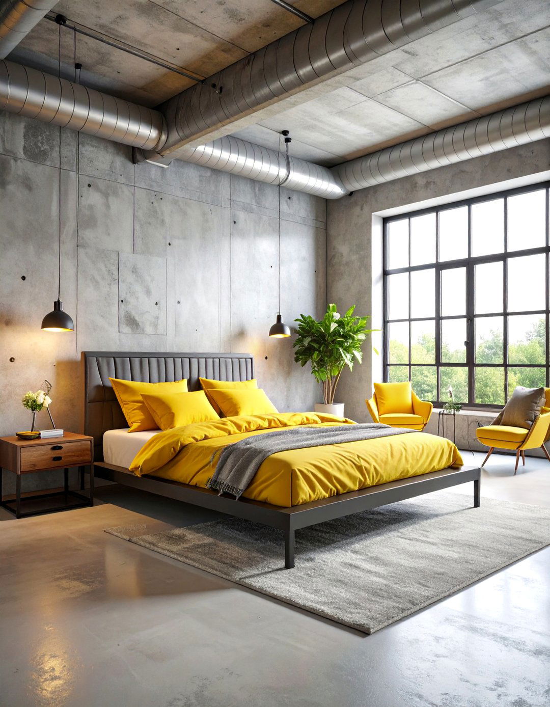 Urban Loft Yellow and Grey Bedroom Design - 25 Yellow and Grey Bedroom Ideas