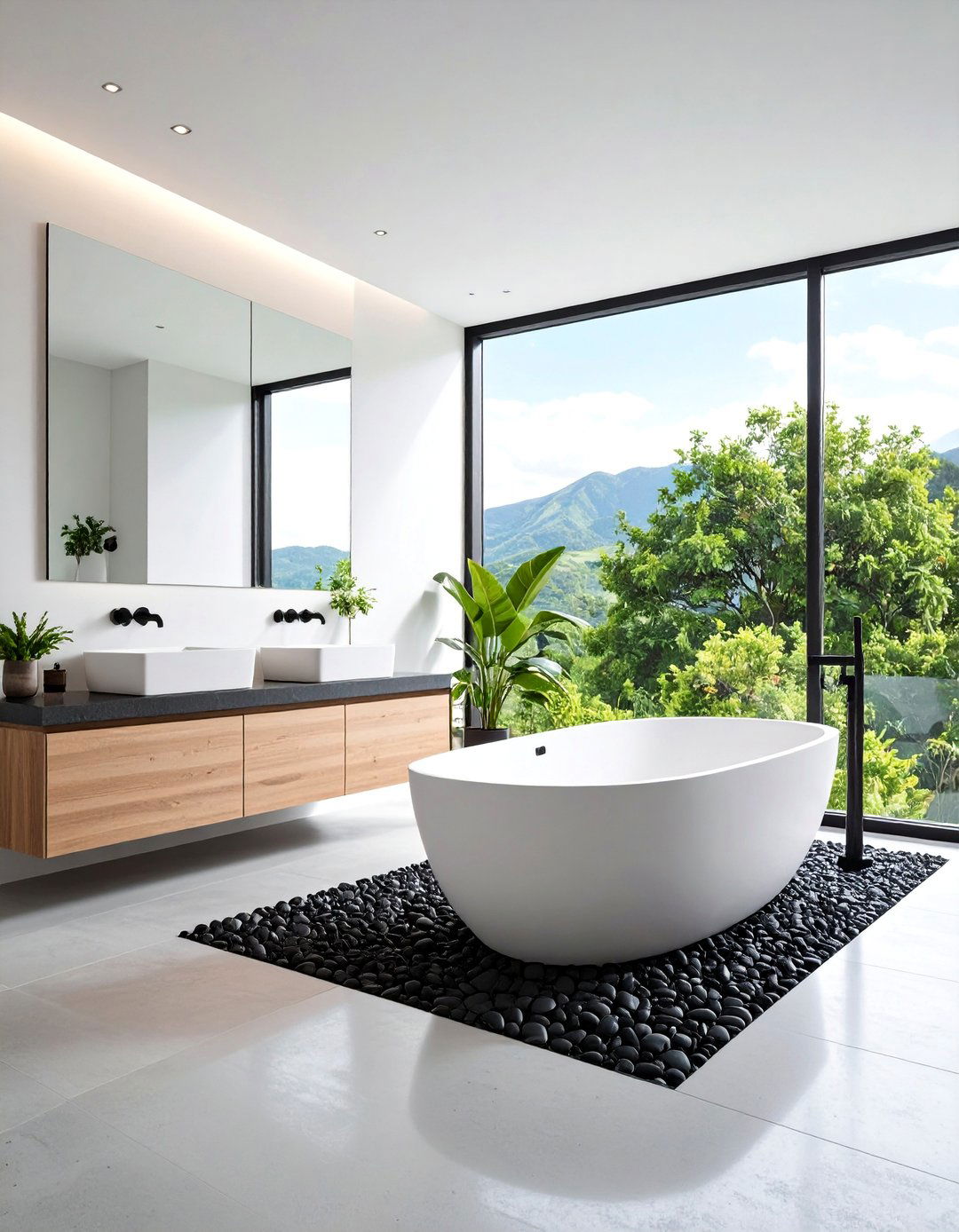 Urban Loft with Polished Black Pebble Feature Strip - 25 Pebble Tile Bathroom Ideas