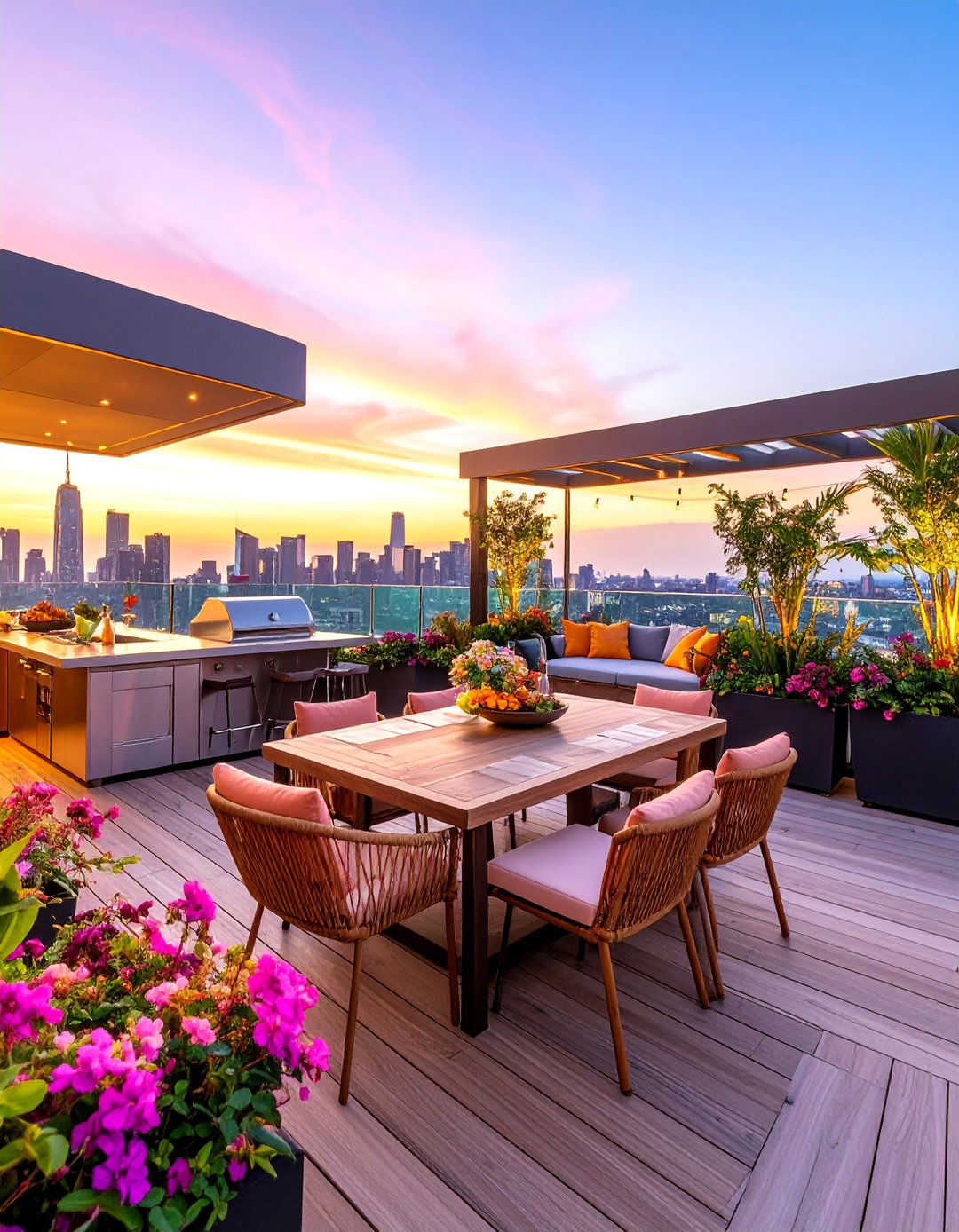 Urban Rooftop Kitchen with City View Dining Terrace - 25 Rooftop Kitchen Ideas