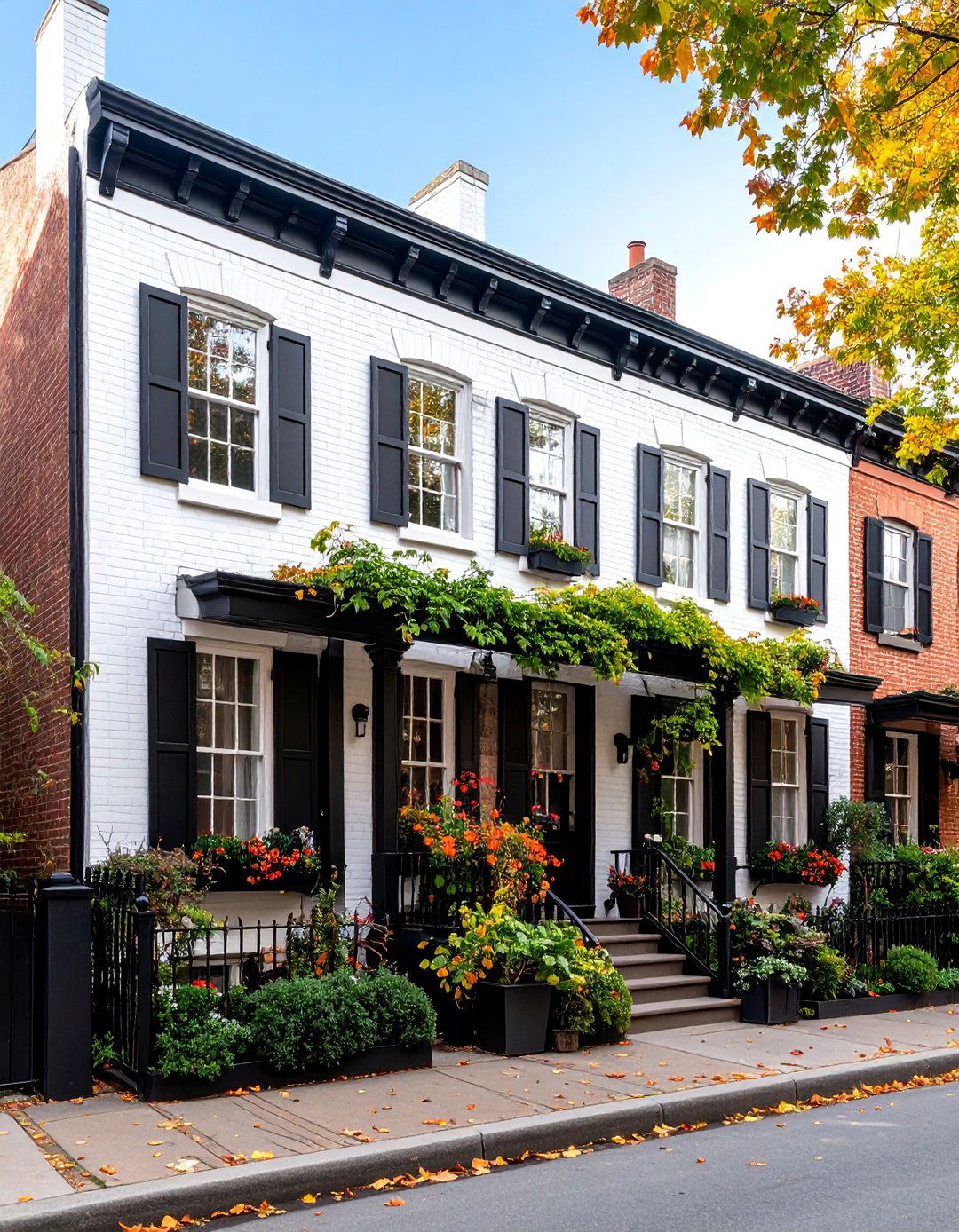 Urban Townhouse with Vertical Emphasis - 25 White Brick House With Black Trim