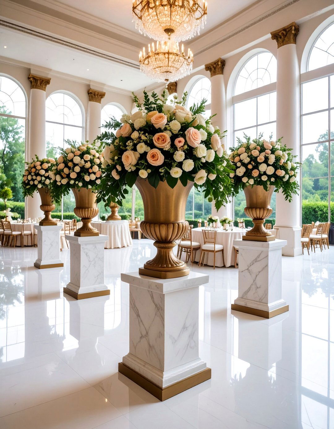 Urn and Pedestal Floral Arrangements - 25 Bridgerton Wedding Ideas
