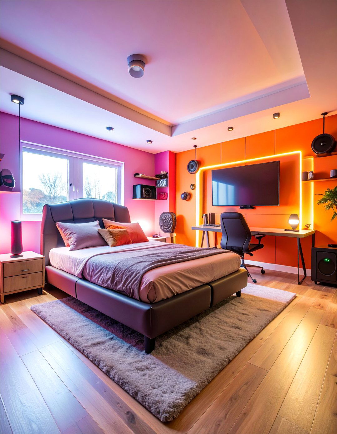 VR Gaming Area with Open Floor Space - 25 Boys Gaming Bedroom Ideas