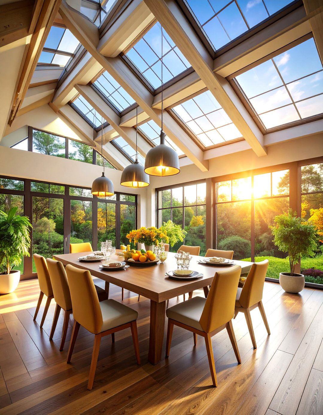 Vaulted Cathedral Ceiling with Skylights - 25 Dining Room Ceiling Ideas