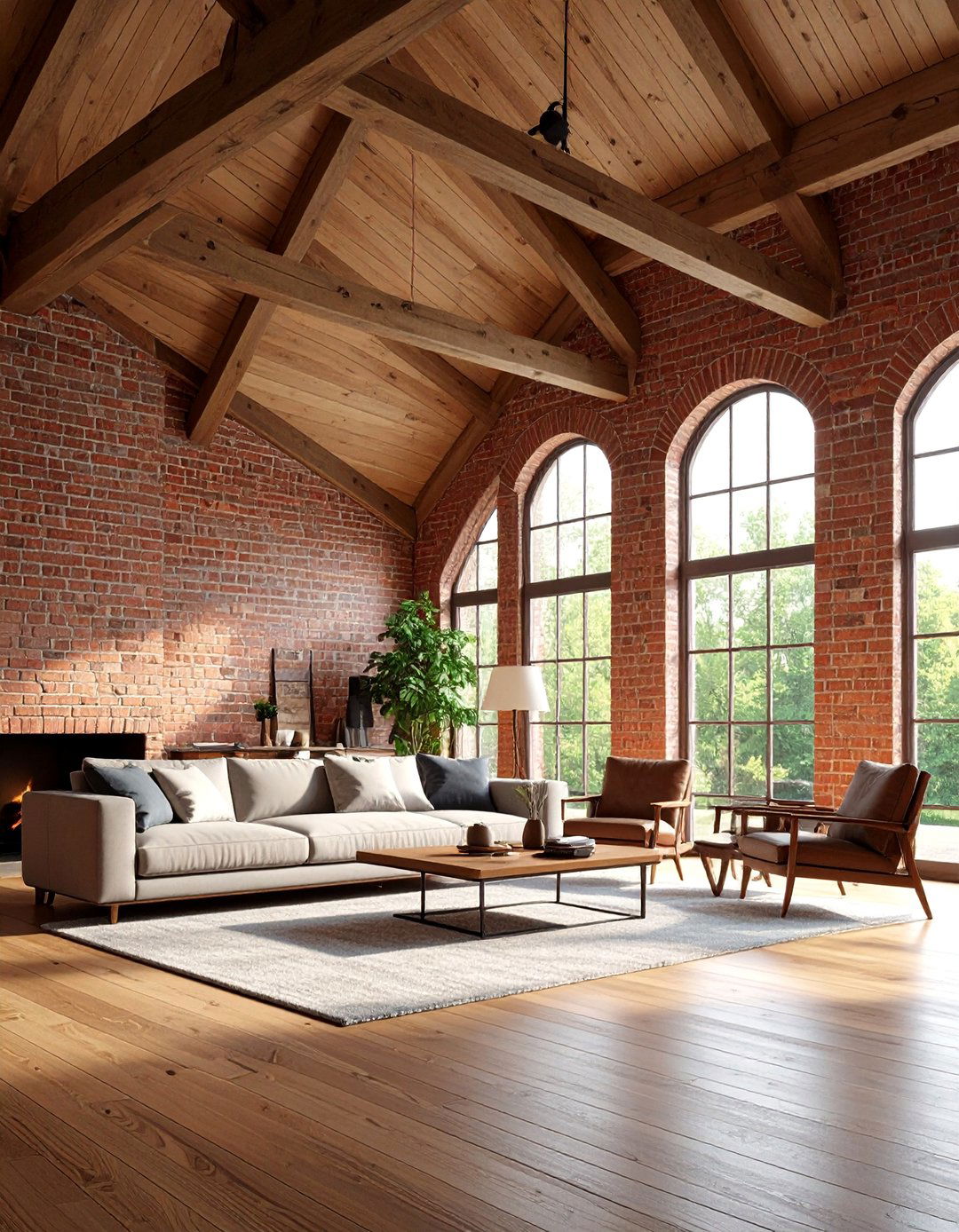 Vaulted Ceiling with Exposed Brick Accent Features - 25 Vaulted Ceiling Ideas