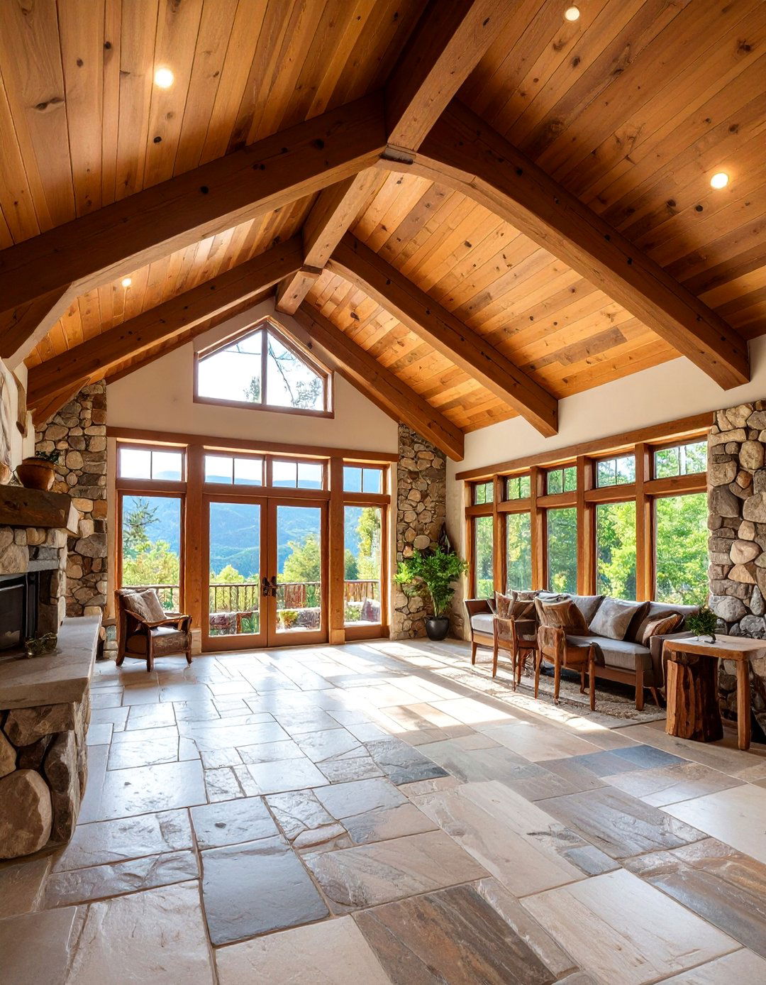 Vaulted Ceiling with Natural Stone Accent Elements - 25 Vaulted Ceiling Ideas