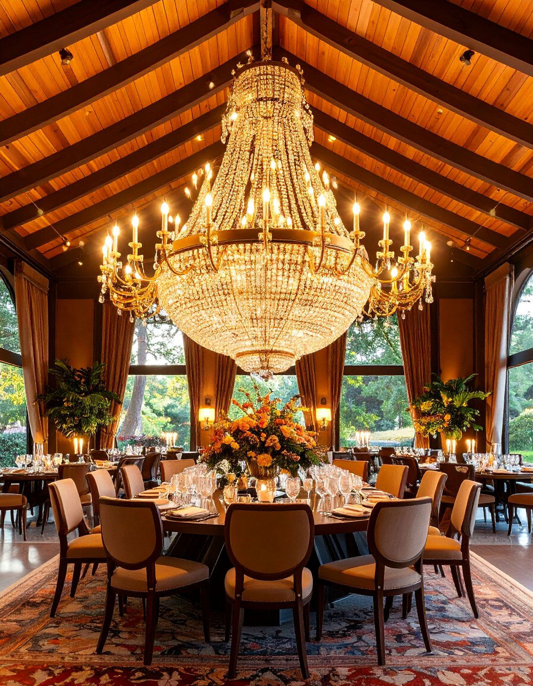 Vaulted Ceiling with Statement Chandelier Installation - 25 Vaulted Ceiling Ideas