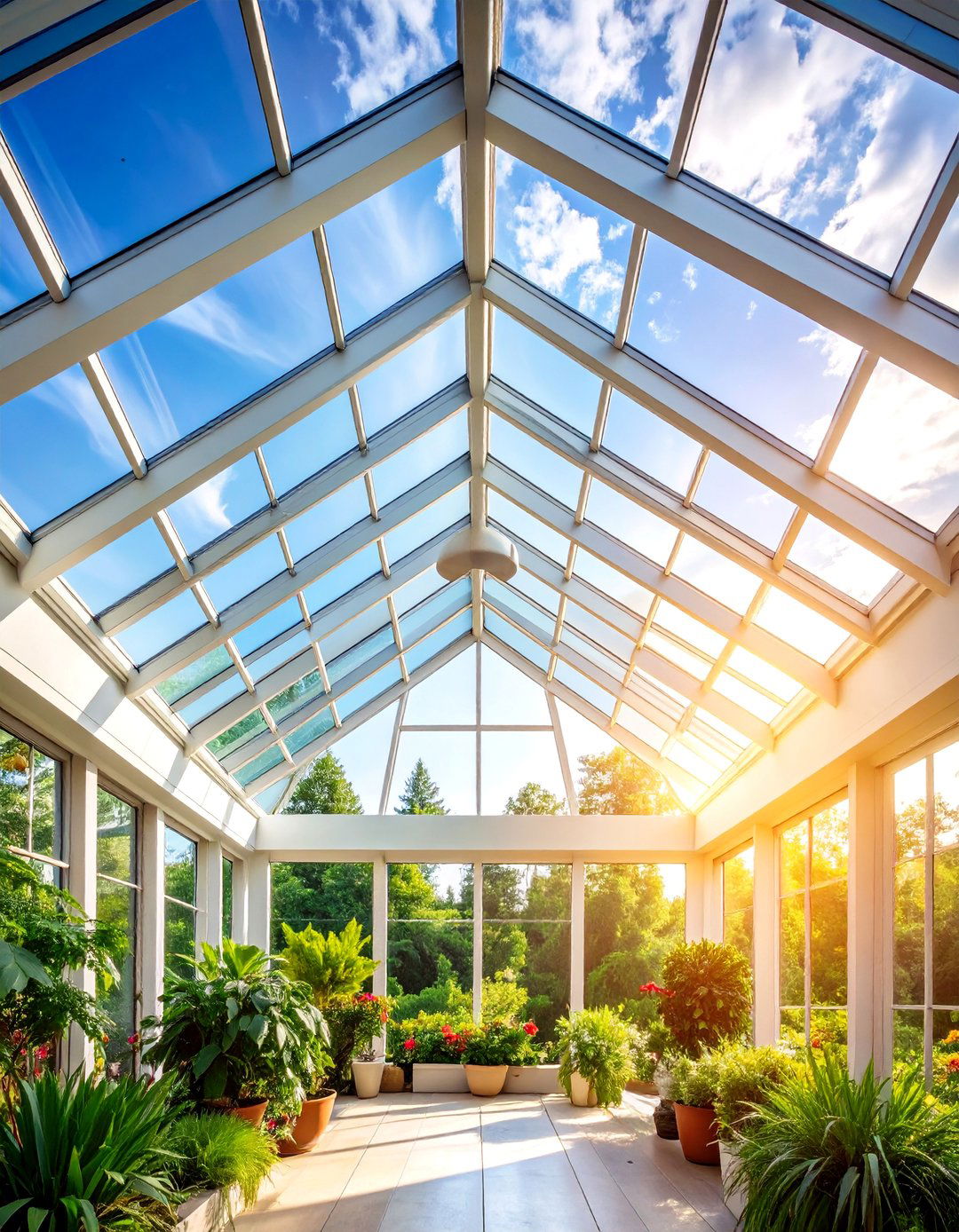 Vaulted Glass Ceiling Sunroom with Skylights - 25 Sunroom Ceiling Ideas
