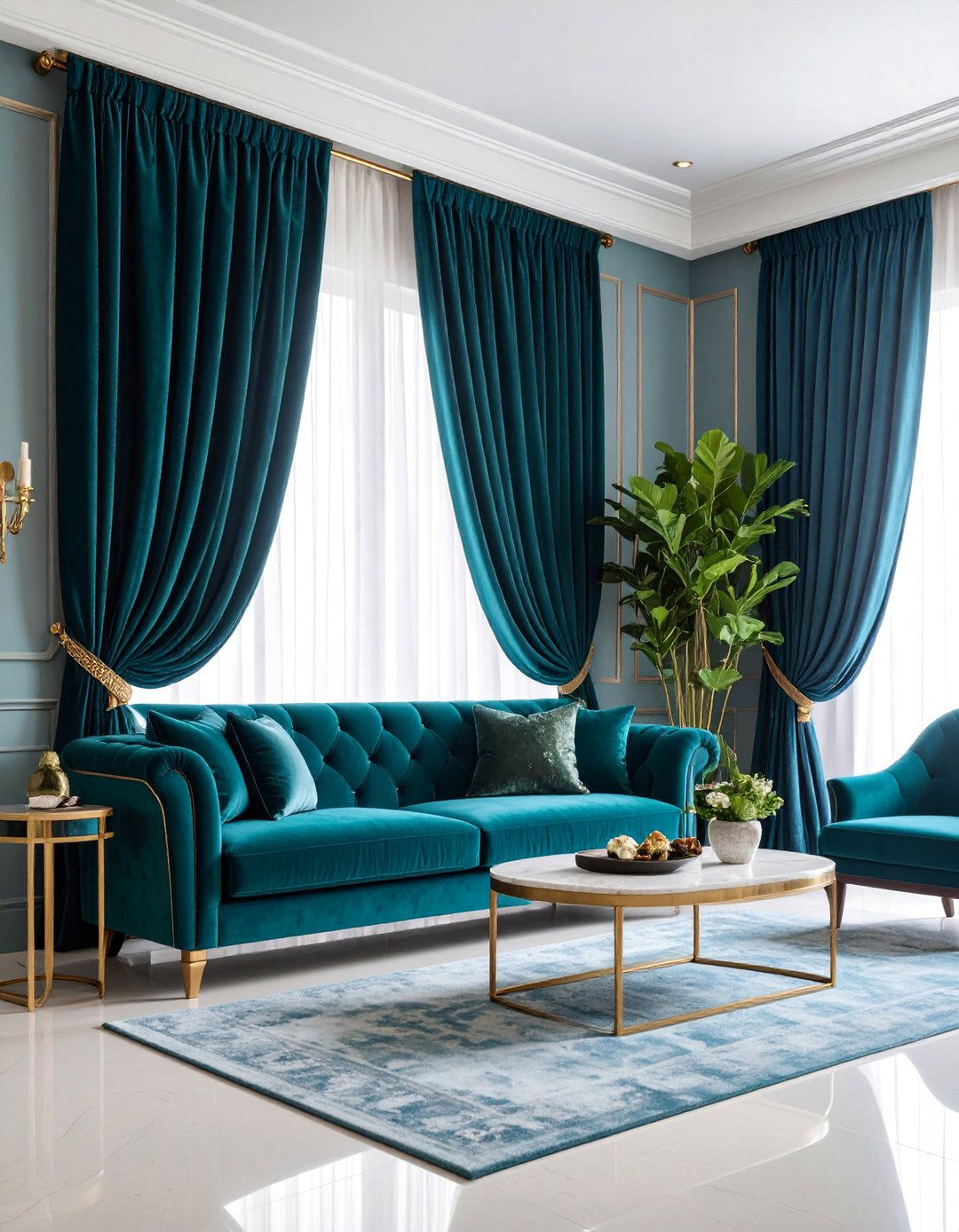 Velvet Living Room Curtains with Luxurious Texture - 25 Living Room Curtain Ideas