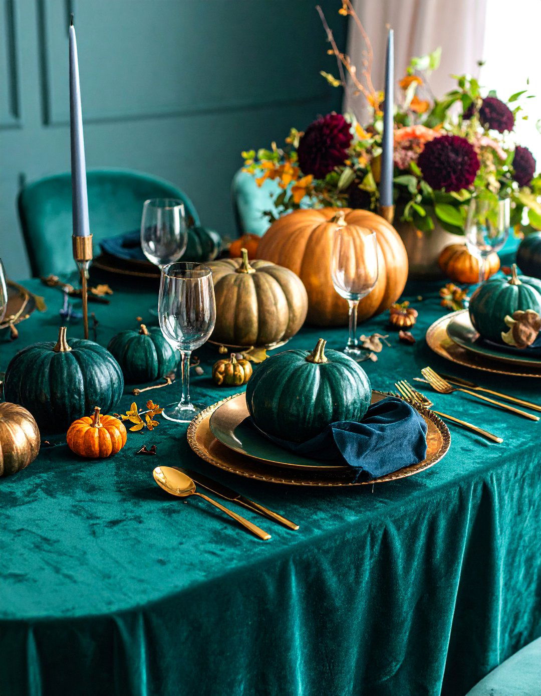 Velvet and Brass Luxurious Texture Mix - 25 Fall Table Decor Ideas