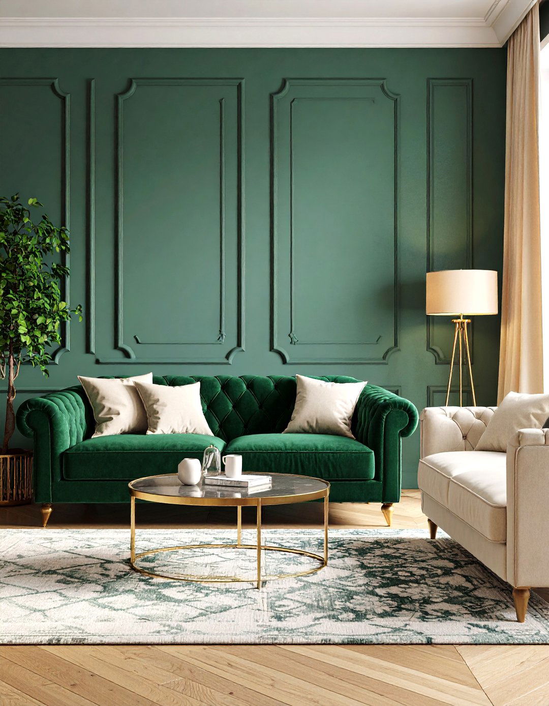 Velvet and Linen Contrast Living Room - 25 Mismatched Sofas in Living Room Ideas