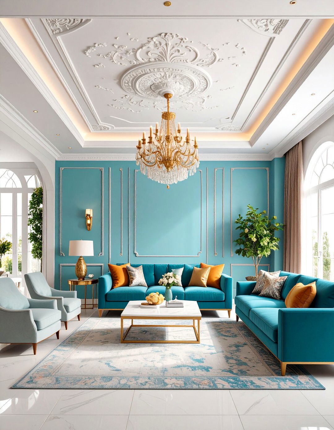 Venetian Plaster False Ceiling with Integrated LED Strips - 25 Living Room False Ceiling Design Ideas