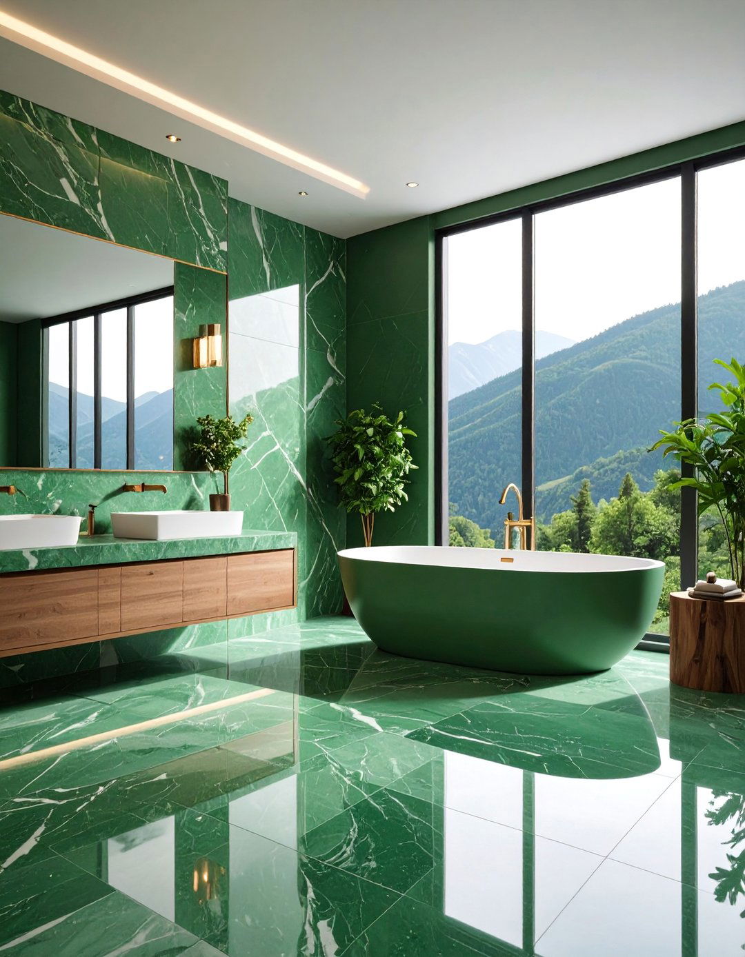 Verde Alpi Marble Master Bathroom Suite with Matching Floor - 25 Green Marble Countertop Design Ideas