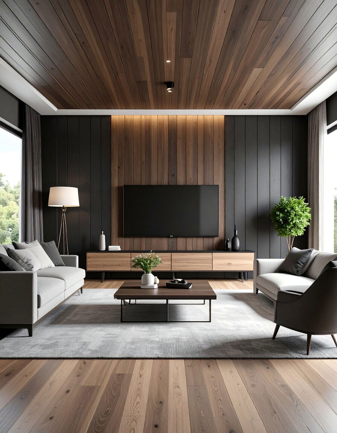 Vertical Black Shiplap Living Room Accent - 25 Black Shiplap Wall Ideas