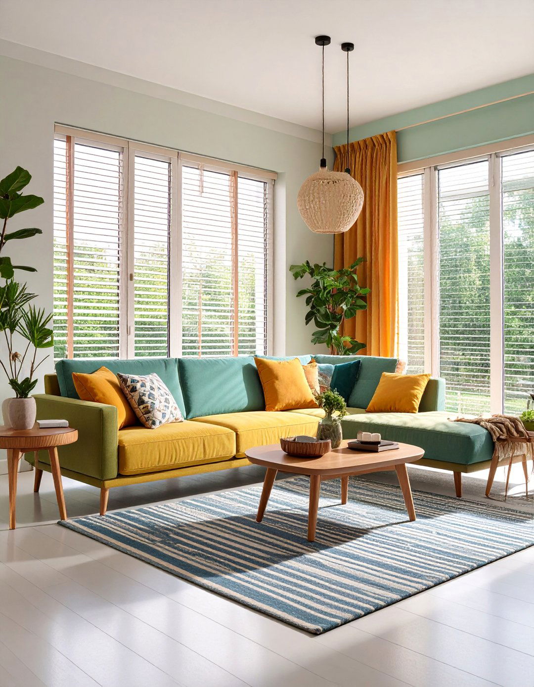 Vertical Blinds Living Room with Geometric Light Control - 25 1980s Living Room Ideas