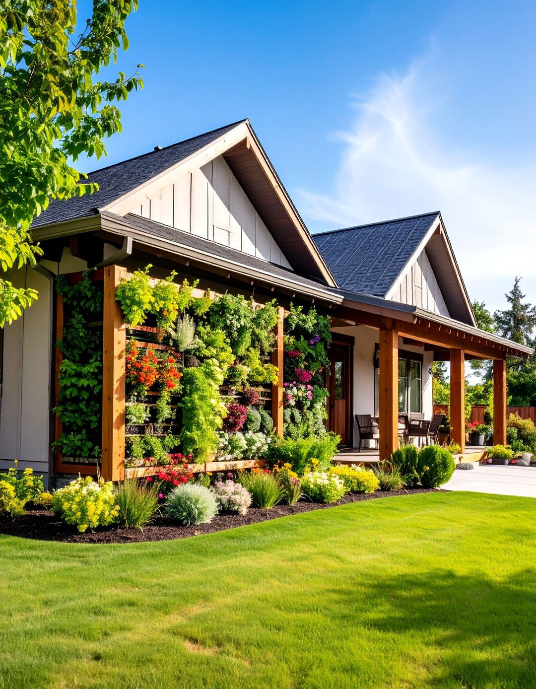 Vertical Garden Features with Climbing Plants - 25 Curb Appeal Inspiration for Ranch Homes