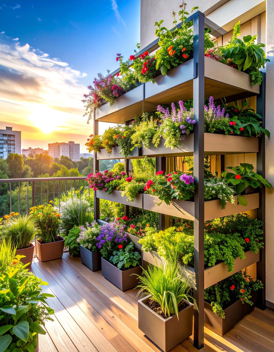 Vertical Garden Trellis with Integrated Planters - 25 Balcony Trellis Ideas