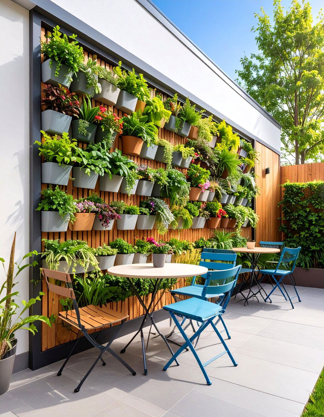Vertical Garden Wall with Bistro Seating - 25 Small Patio Ideas
