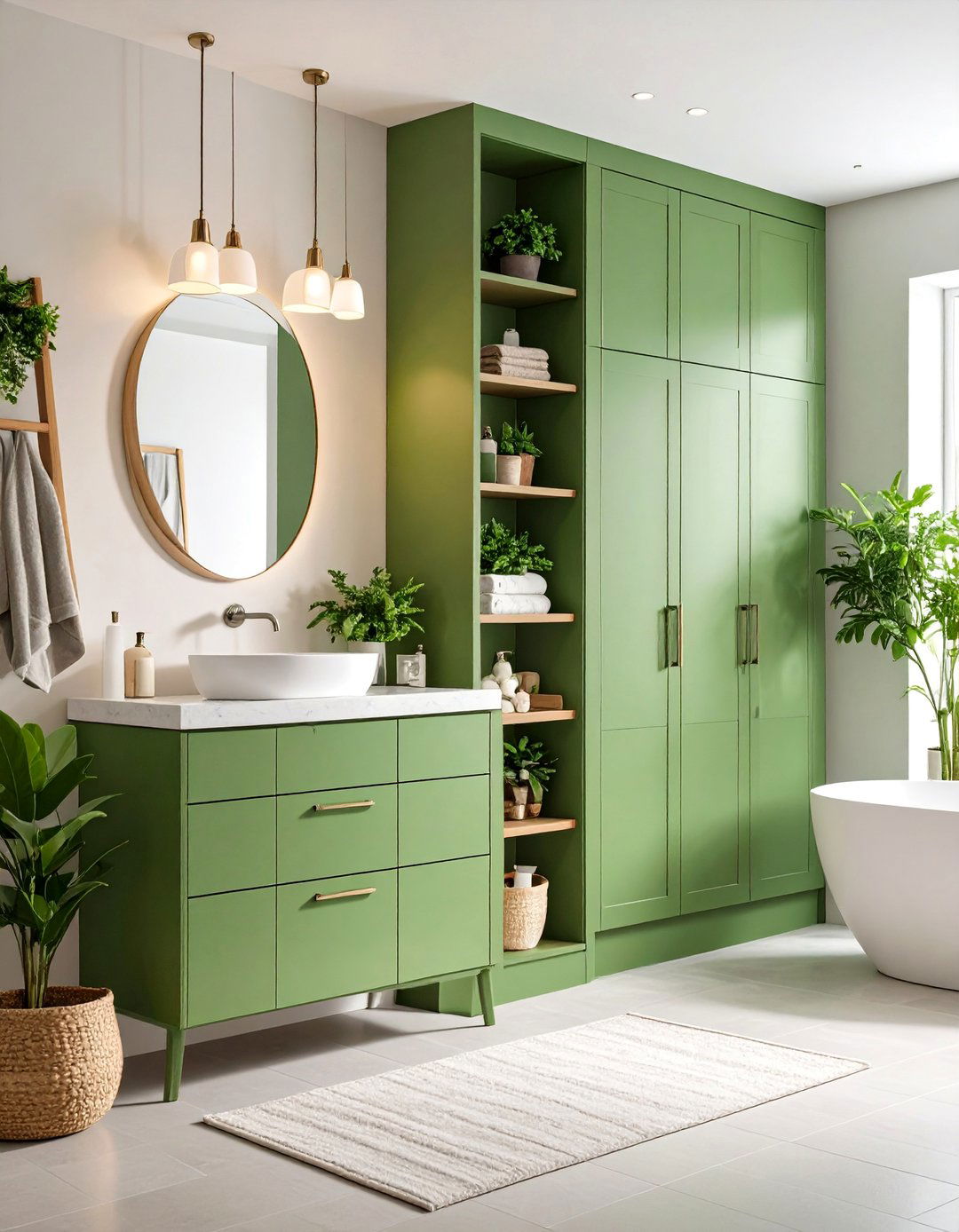 Vertical Green Storage Solutions - 25 Small Green Bathroom Ideas