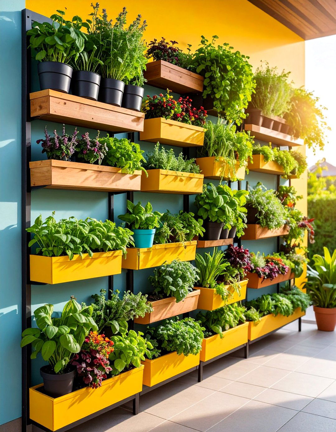 Vertical Herb Garden Wall with Modular Planters - 25 Patio Wall Ideas