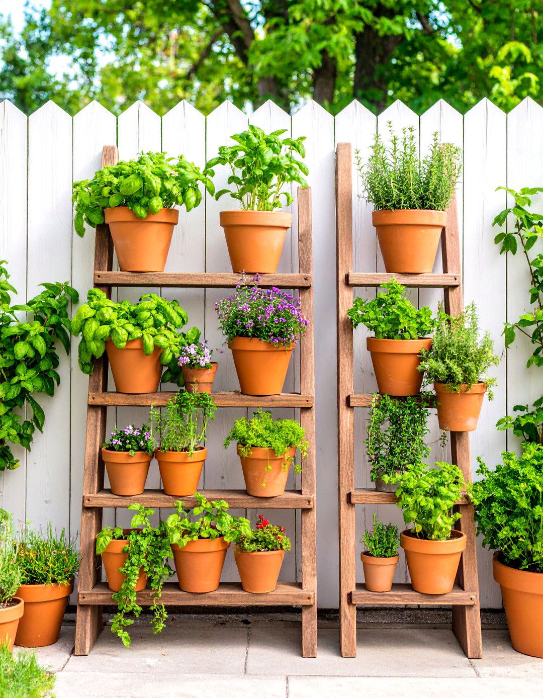 Vertical Herb Garden with Wooden Ladder Display - 25 Small Garden Ideas