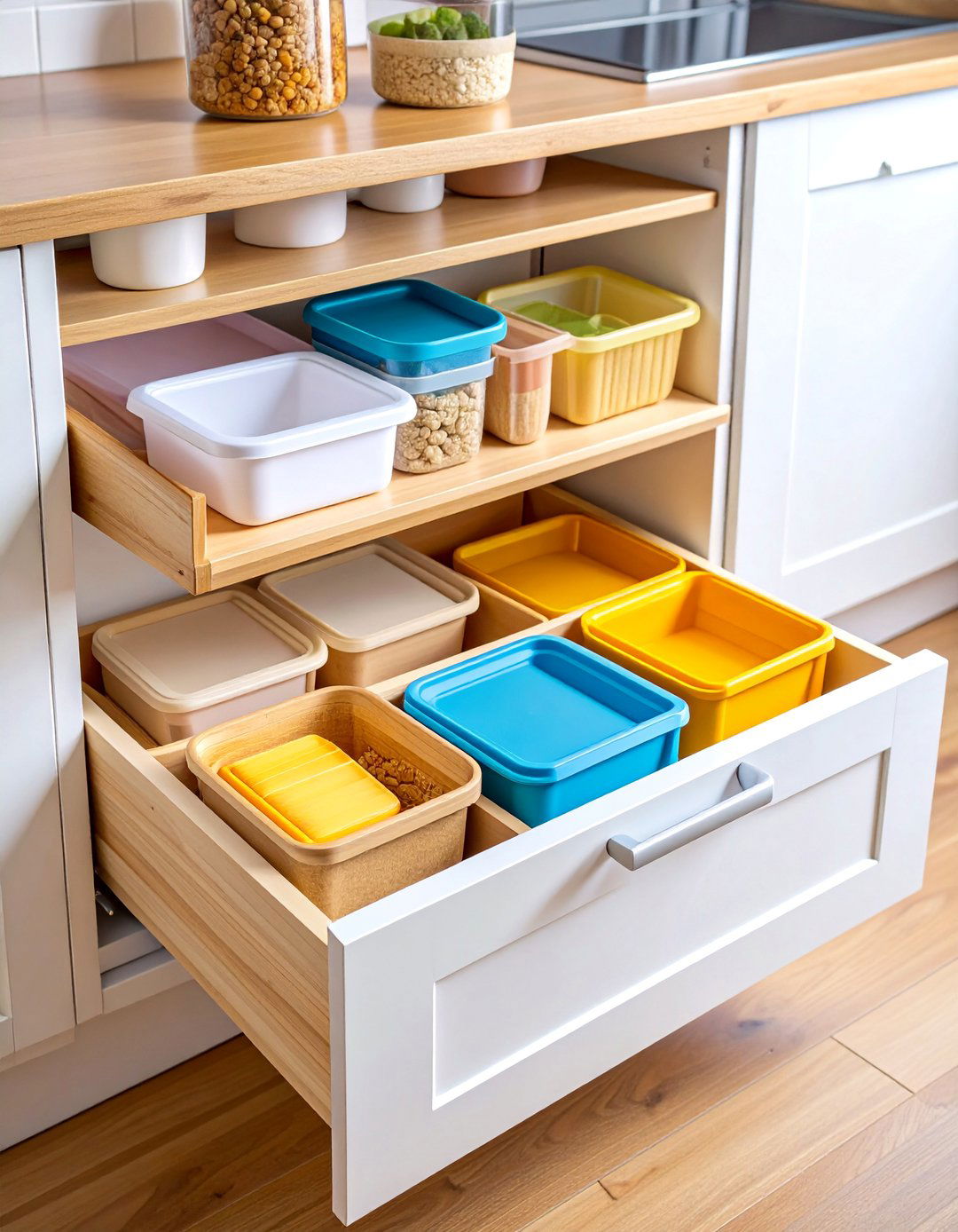 Vertical Lid Filing System with Adjustable Dividers - 25 Tupperware Organization Ideas