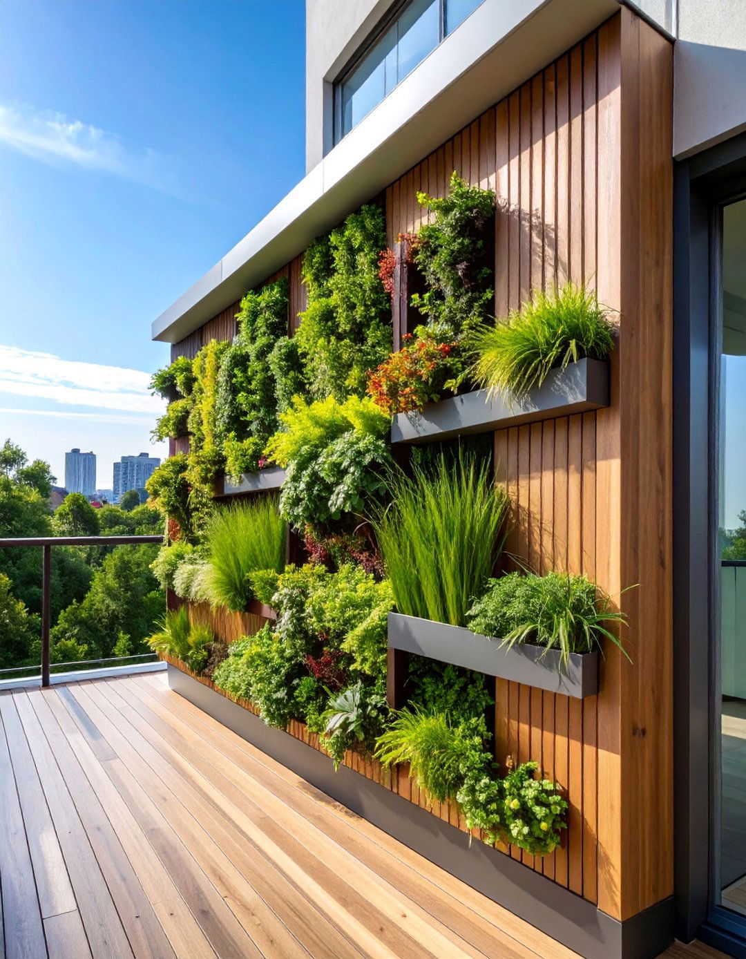 Vertical Living Wall with Mixed Privacy Plants - 25 Balcony Privacy Ideas