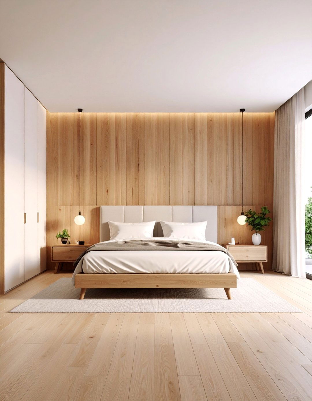 Vertical Oak Slat Bedroom Headboard Wall - 25 Wood Slat Accent Wall Ideas