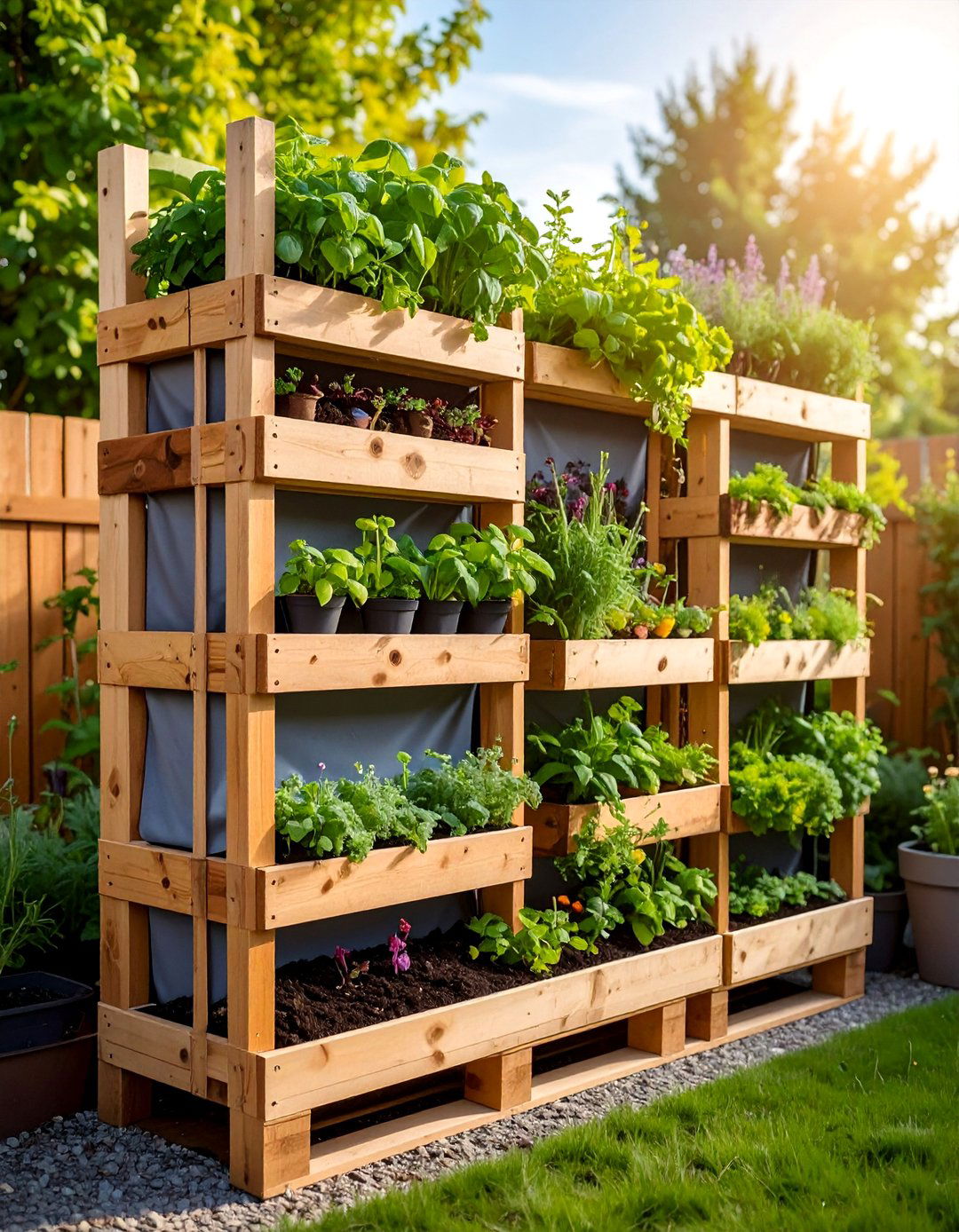 Vertical Pallet Herb Garden - 25 Backyard Ideas on a Budget