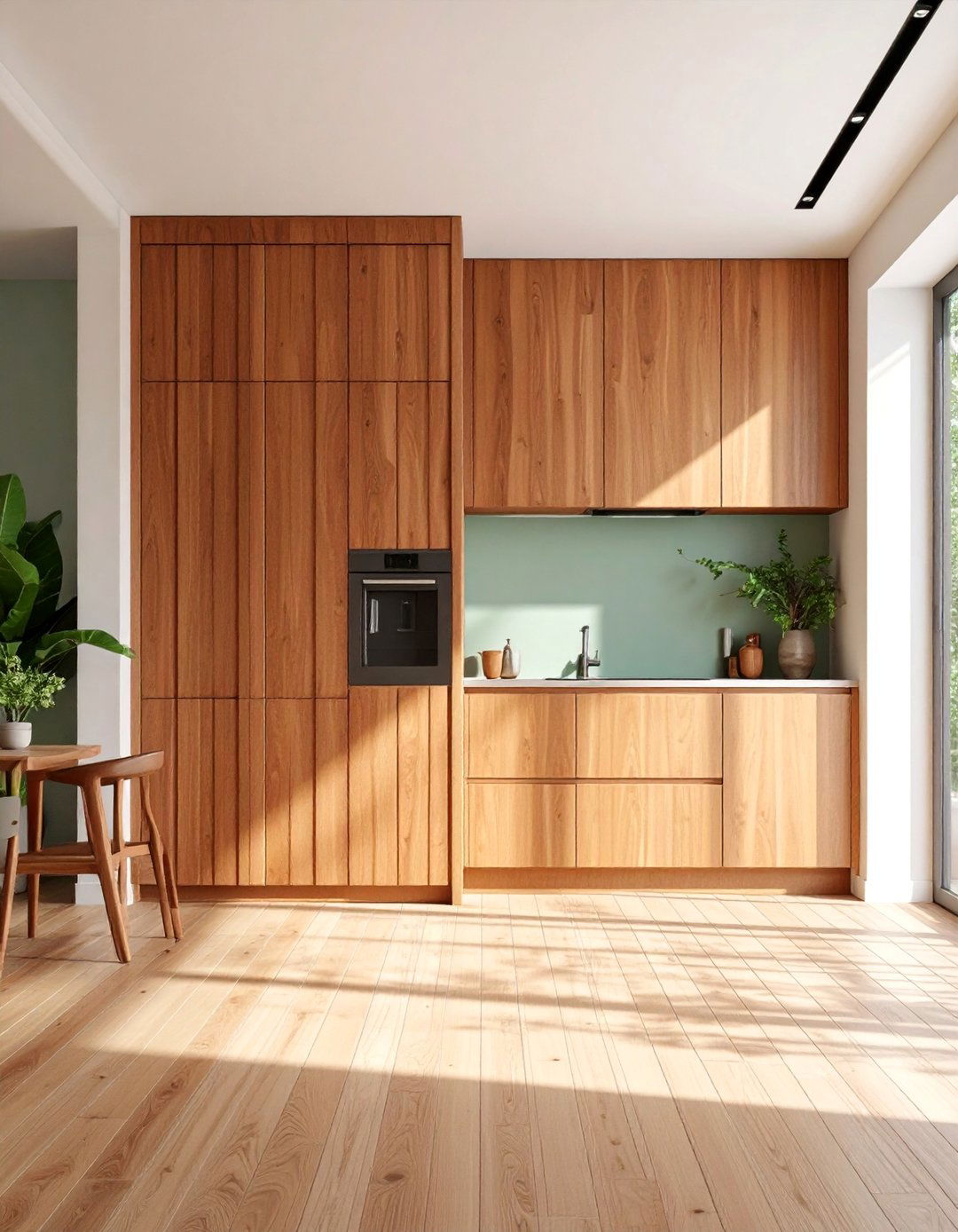 Vertical Slat Kitchen Doors with Natural Wood Spacing - 25 Kitchen Door Design Ideas