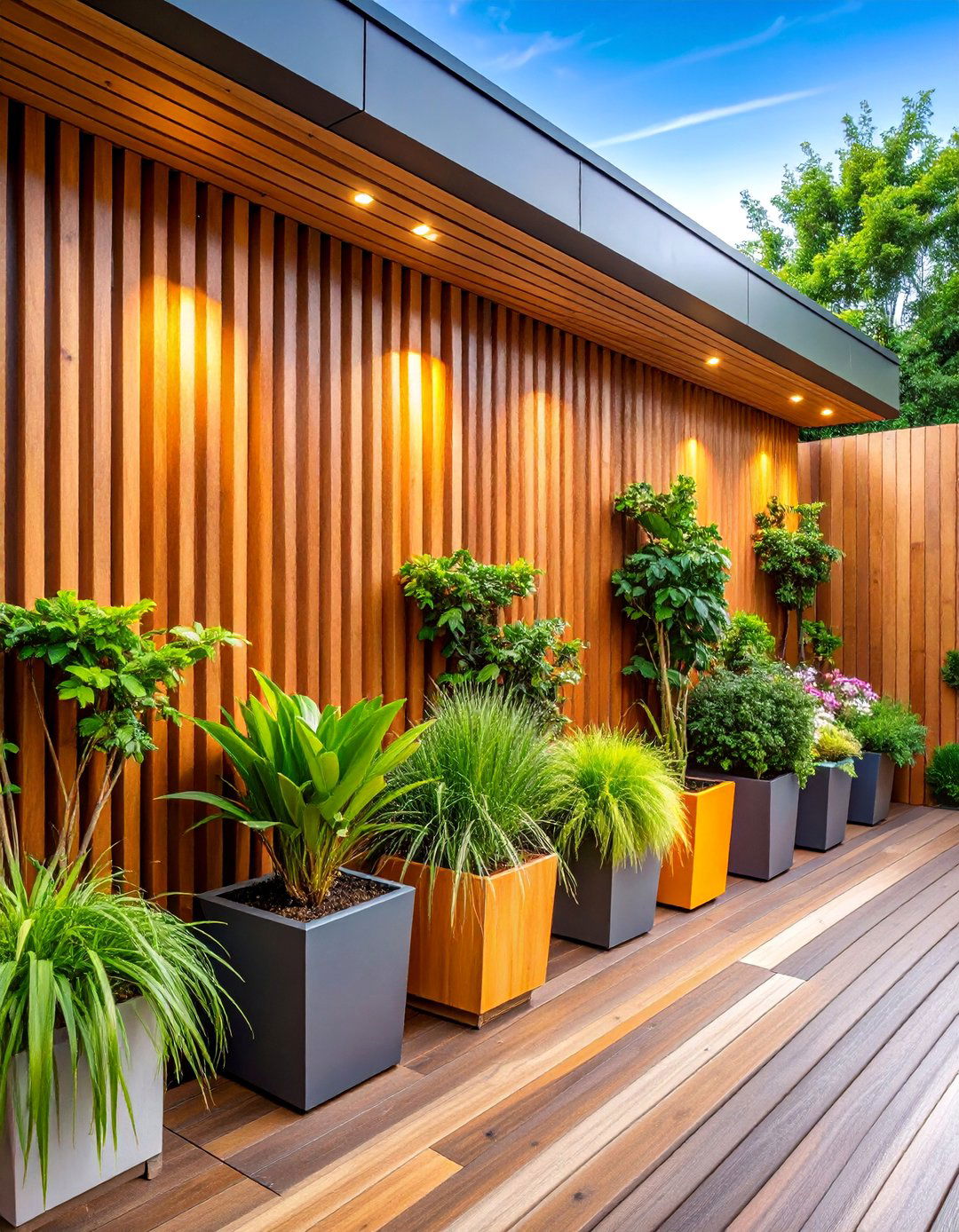 Vertical Slat Wood Wall - 25 Deck With Privacy Wall