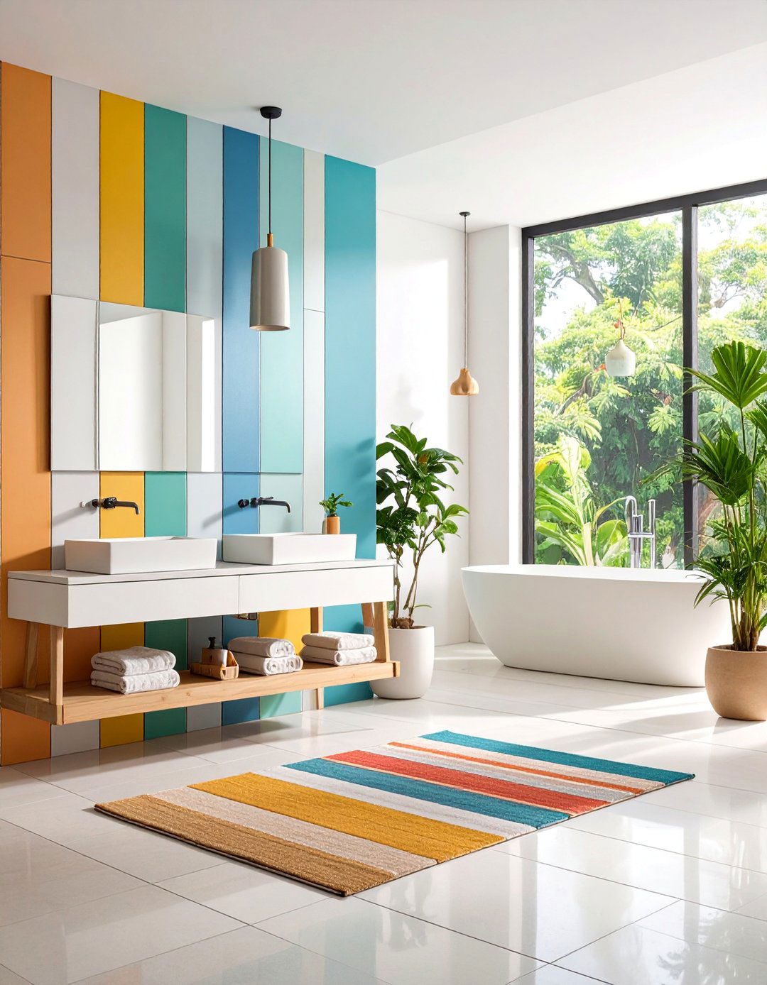 Vertical Stacked Tile with Floating Bench - 25 Bathroom Shower Ideas