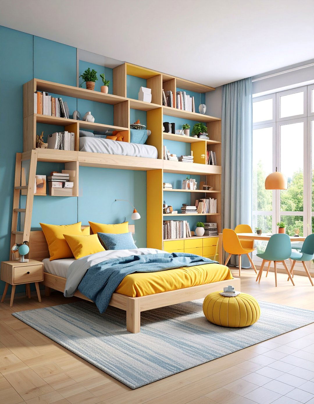 Vertical Storage Studio with Floor to Ceiling Shelving - 25 Studio Apartment Ideas