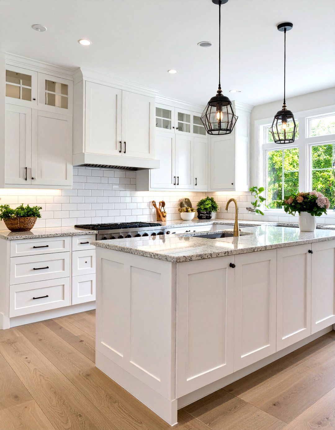 Vertical Subway Tile with Glossy White Finish - 25 Backsplash Ideas for White Cabinets and Granite Countertops