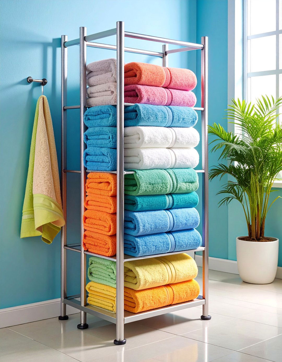 Vertical Towel Stand with Multiple Tier Configuration - 25 Towel Storage Ideas