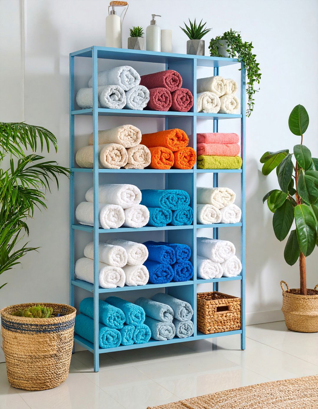 Vertical Towel Storage Tower with Open Shelving - 25 Bathroom Wall Storage Ideas