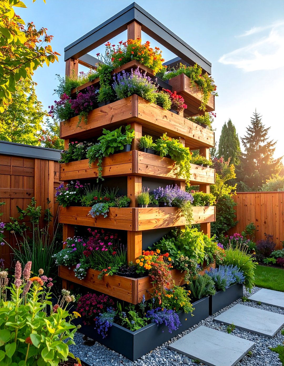 Vertical Tower Container Garden with Seasonal Displays - 25 Garden Centerpiece Ideas