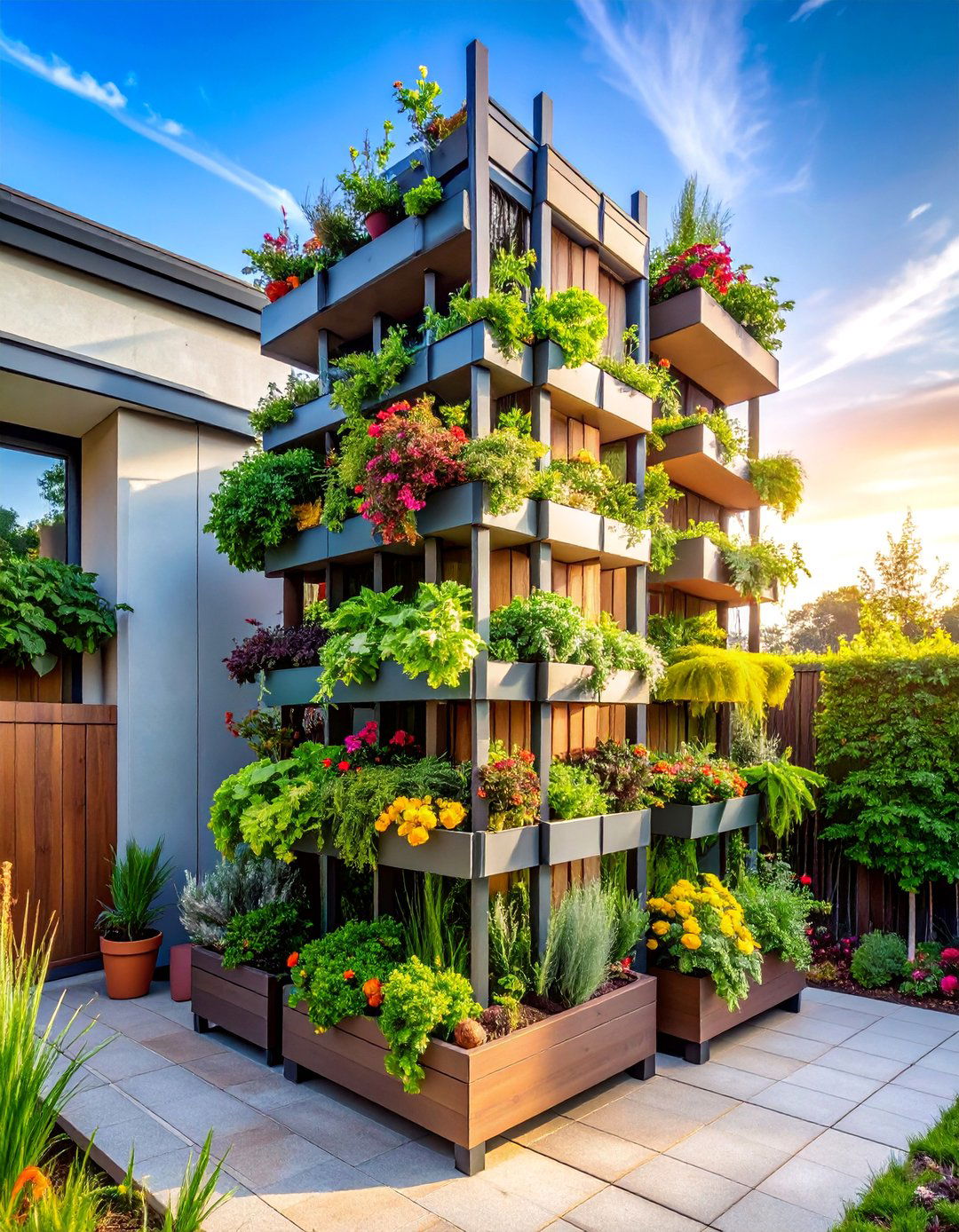 Vertical Tower Garden with Cascading Vegetables - 25 Patio Plants