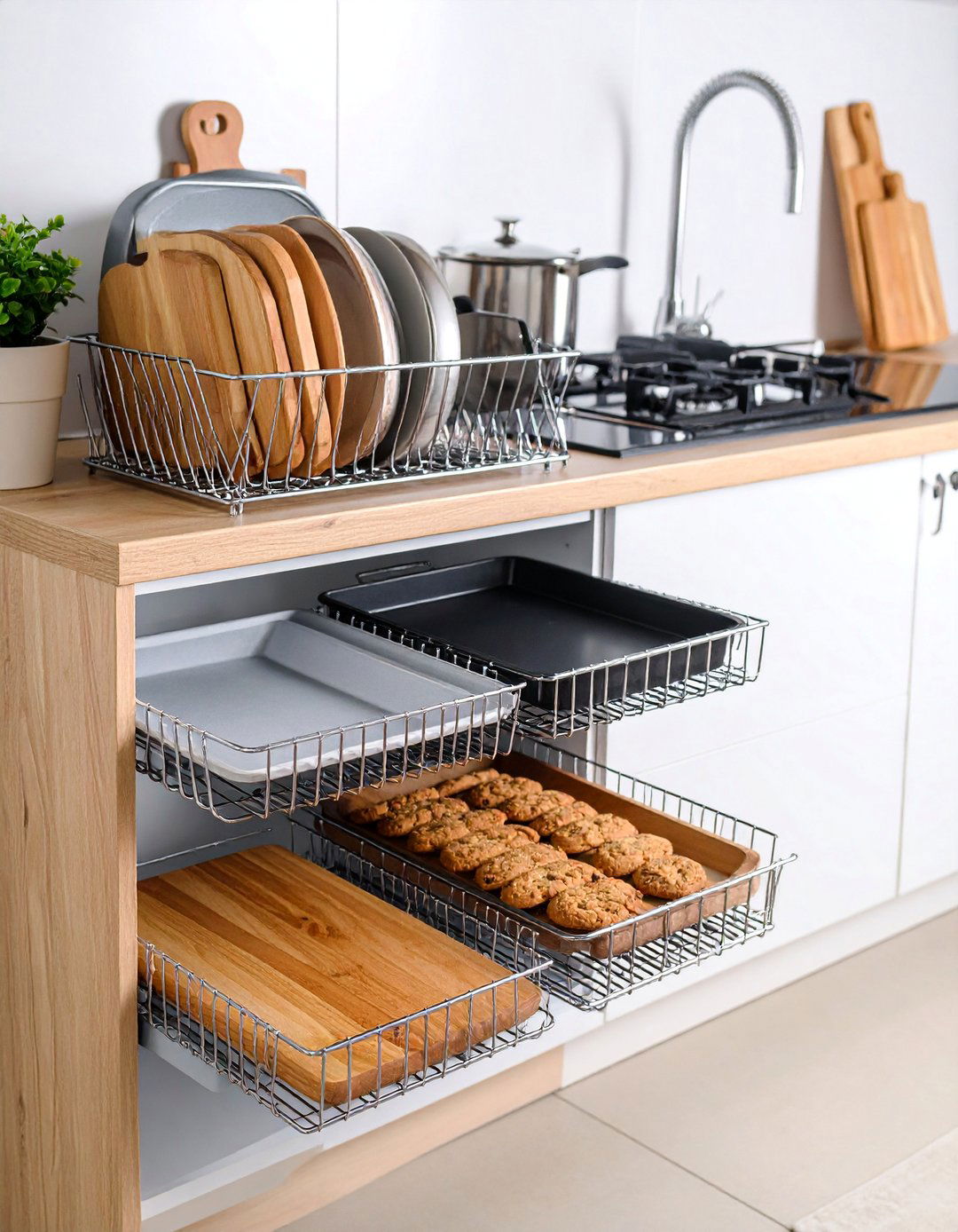 Vertical Tray Divider Storage for Baking Sheets - 25 Kitchen Cabinet Organization Ideas