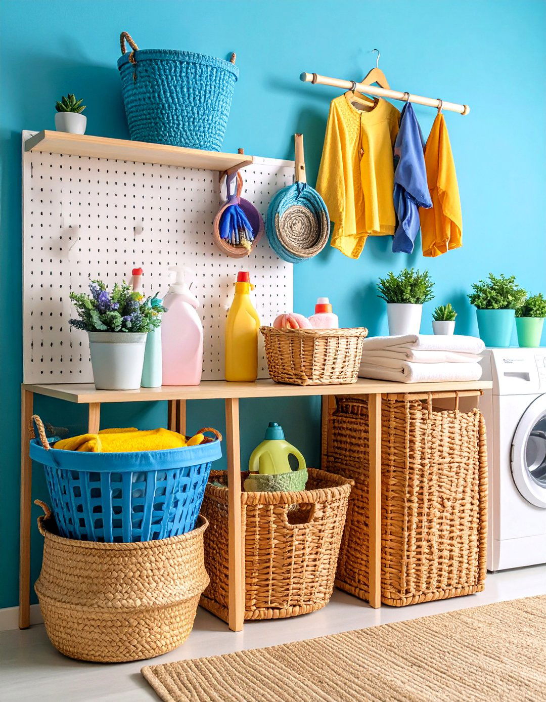 Vertical Wall Storage with Pegboard and Hooks - 25 Laundry Room Storage Ideas