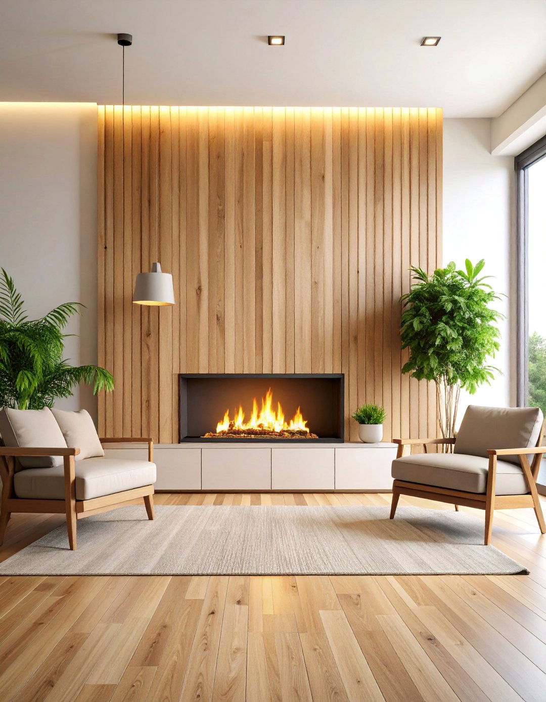 Vertical Wood Slat Modern Design - 25 Fireplace Accent Wall Ideas