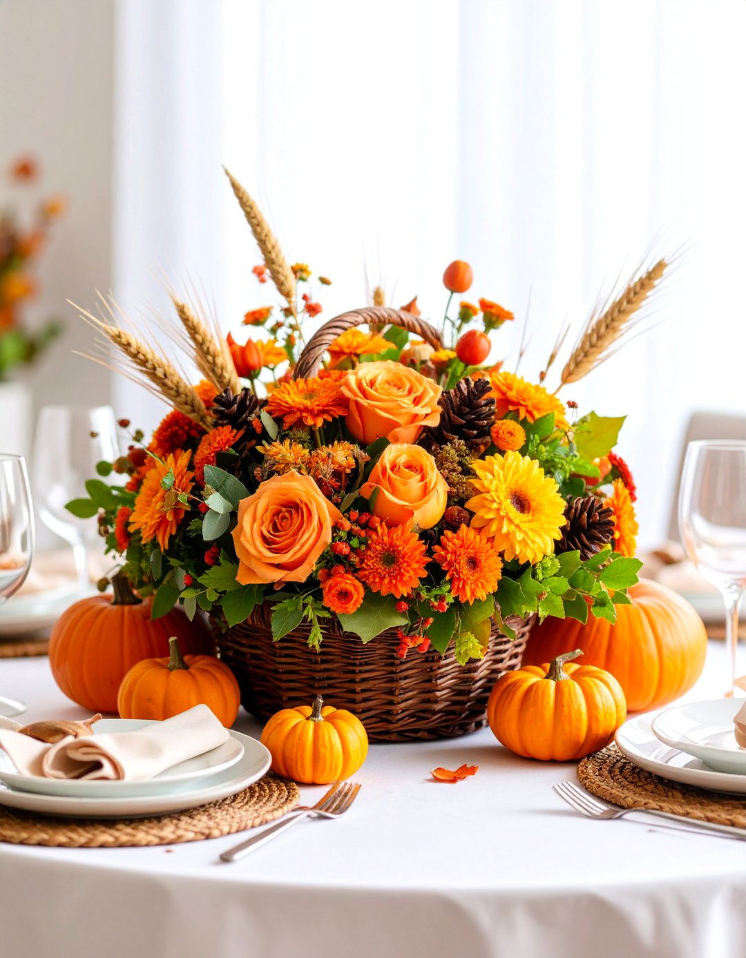 Vibrant Floral Cornucopia Arrangement - 25 Thanksgiving Centerpiece Ideas