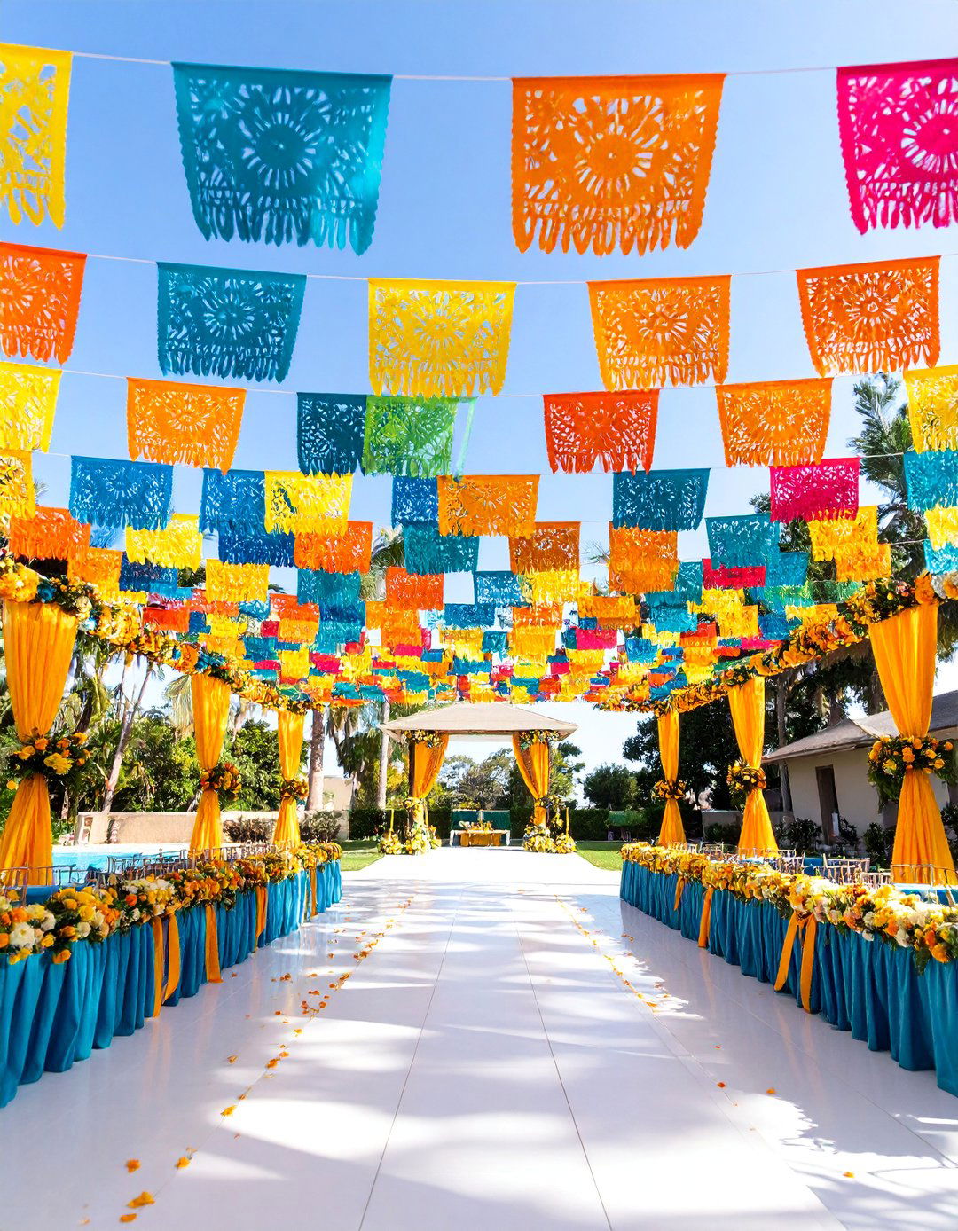 Vibrant Papel Picado Ceremony Canopy - 25 Mexican Wedding Ideas