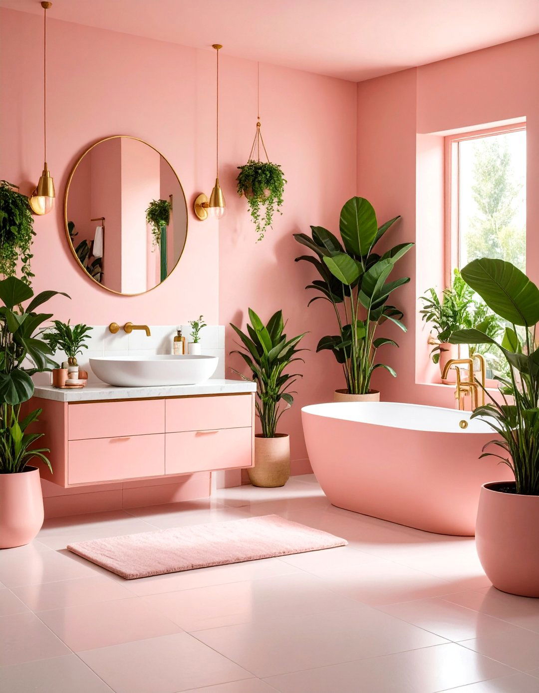 Vibrant Pink and Green Botanical Bathroom Retreat - 25 Colorful Bathroom Ideas