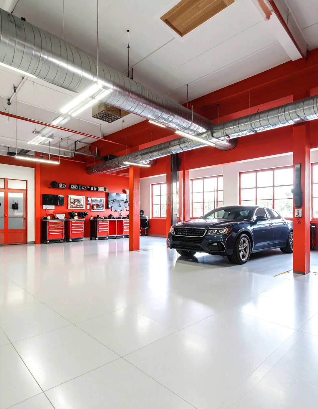 Vibrant Red Automotive Theme Garage - 25 Garage Wall Paint Ideas