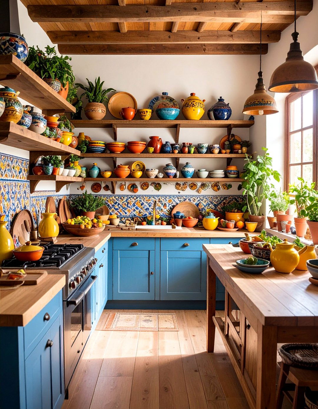 Vibrant Spanish Kitchen with Colorful Ceramic Collection - 25 Spanish Style Kitchen Ideas