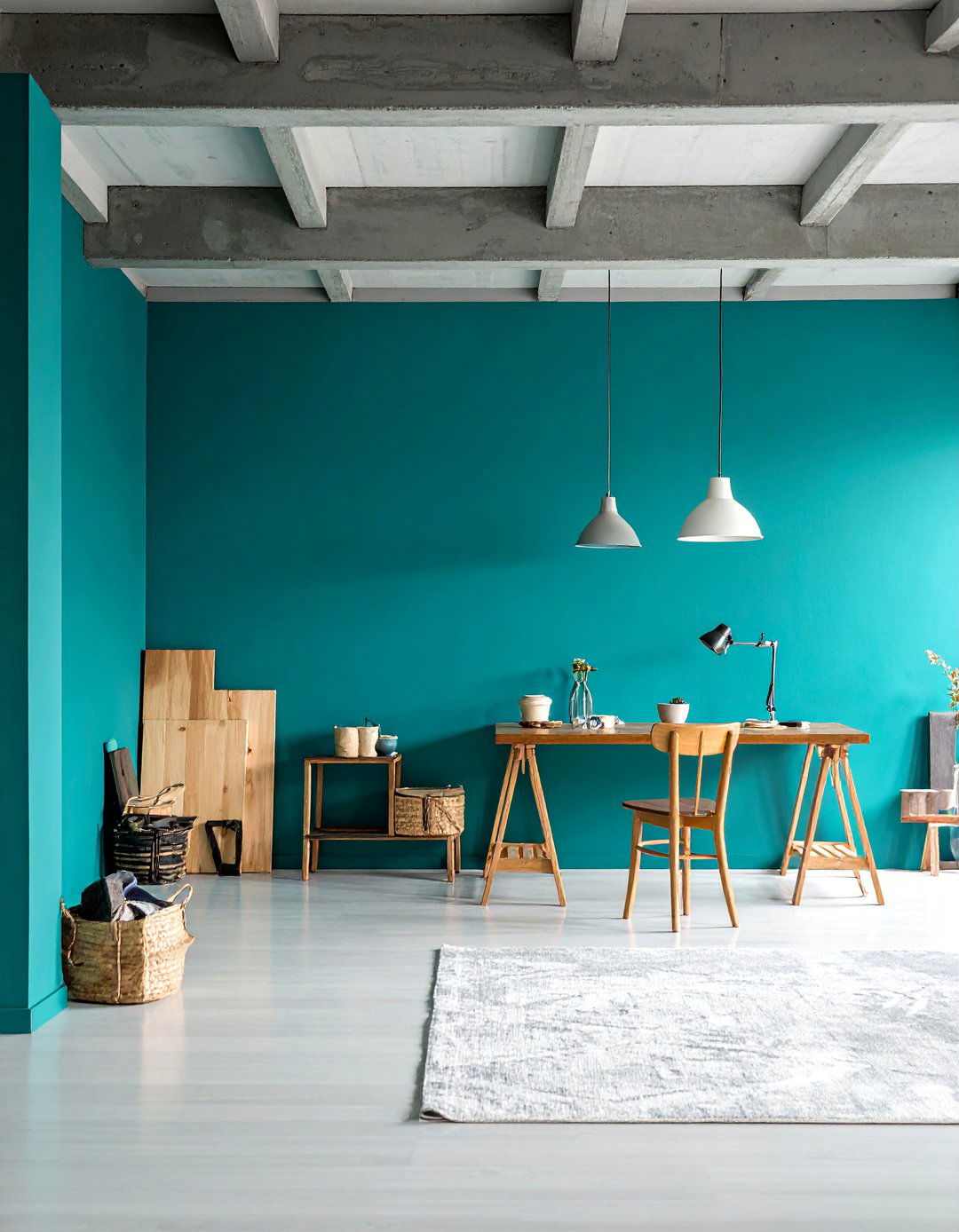 Vibrant Teal Contemporary Basement Accent Wall - 25 Basement Accent Wall Ideas